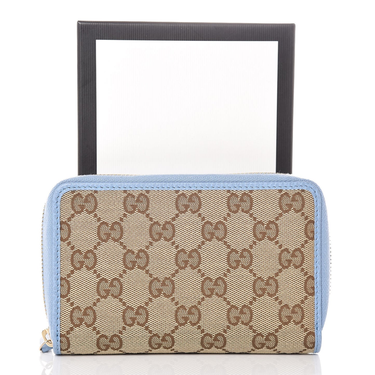 Monogram Dollar Calfskin Zip Around Compact Wallet Beige Ebony Mineral Blue