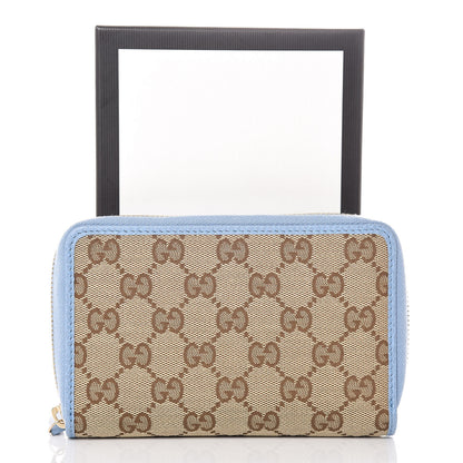 Gucci Monogram Dollar Calfskin Zip Around Compact Wallet Beige Ebony Mineral Blue 8 of 8