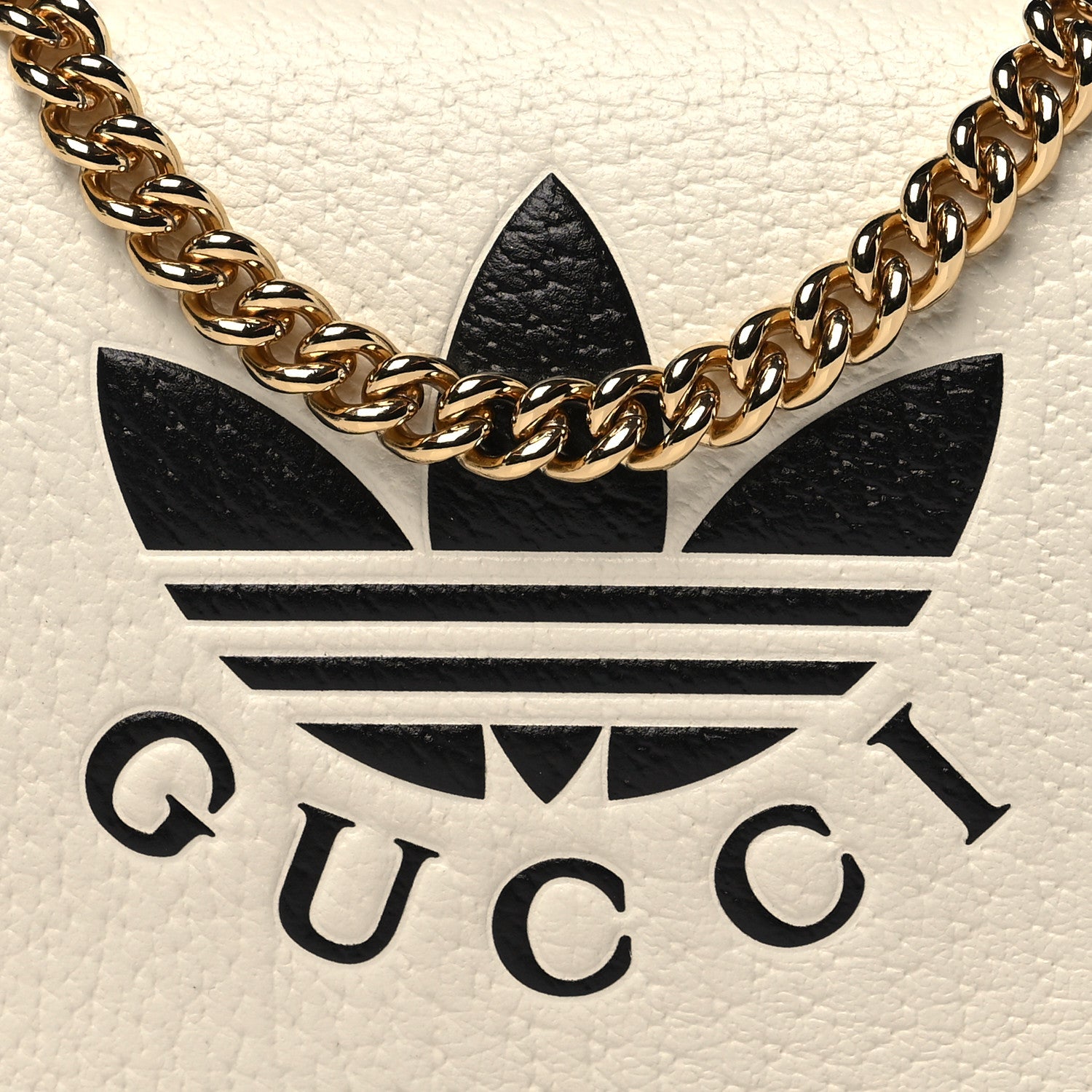 Gucci X ADIDAS Textured Dollar Calfskin Trefoil Embossed Wallet On Chain Off White Black 8 of 11
