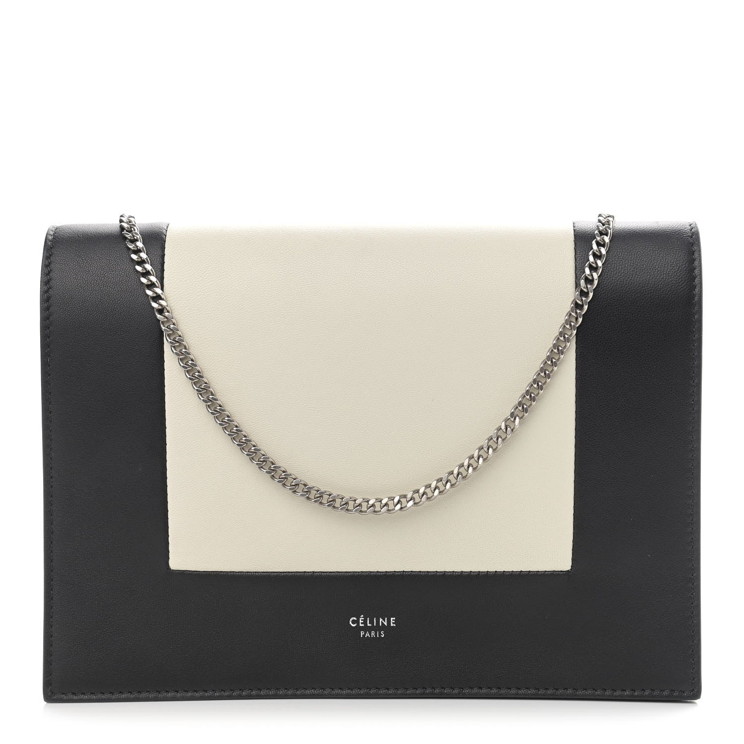 Celine Smooth Lambskin Frame Evening Chain Clutch Black White 1 of 10