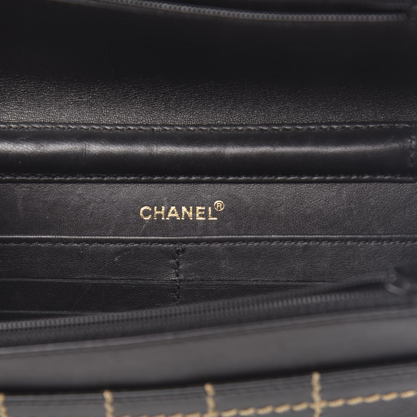 Calfskin Stitched Square Quilted Wallet On Chain WOC Black