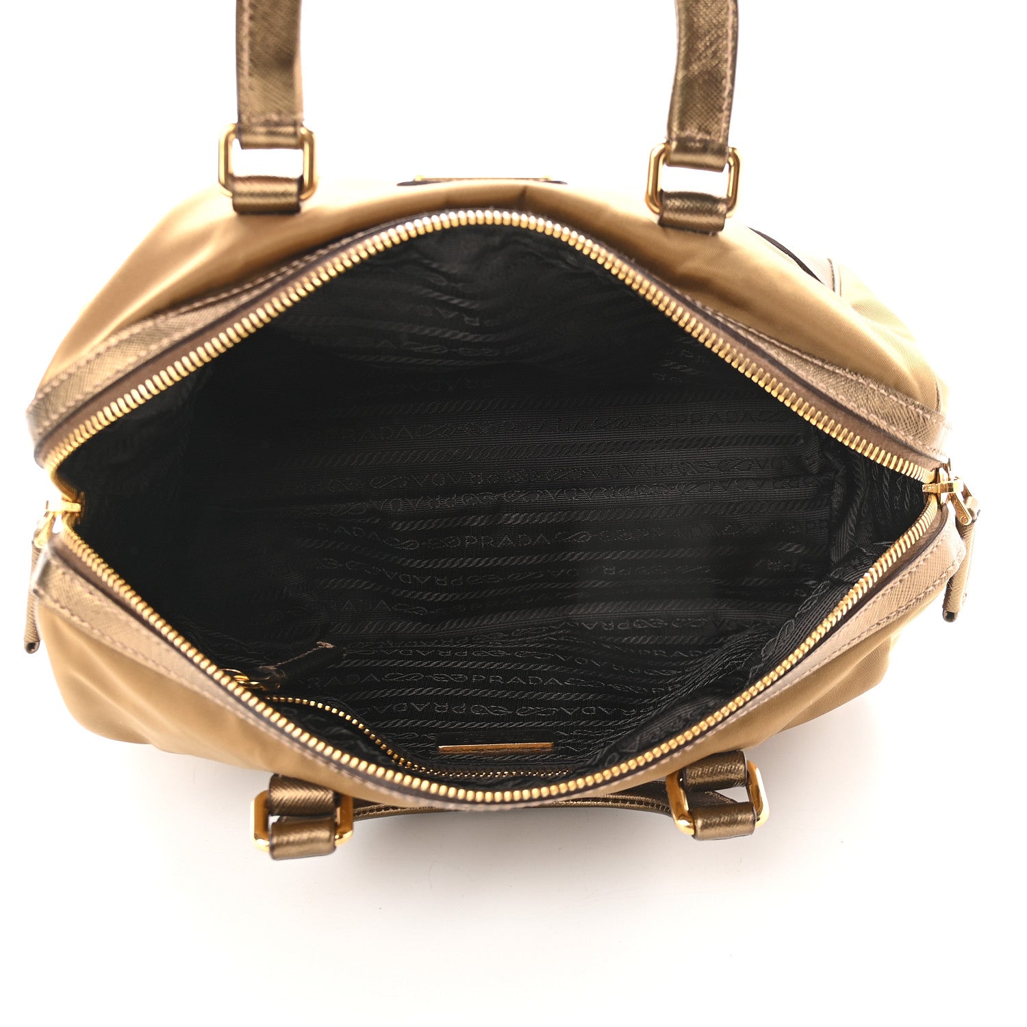 Prada Metallic Tessuto Nylon Saffiano Handbag Gold 5 of 8