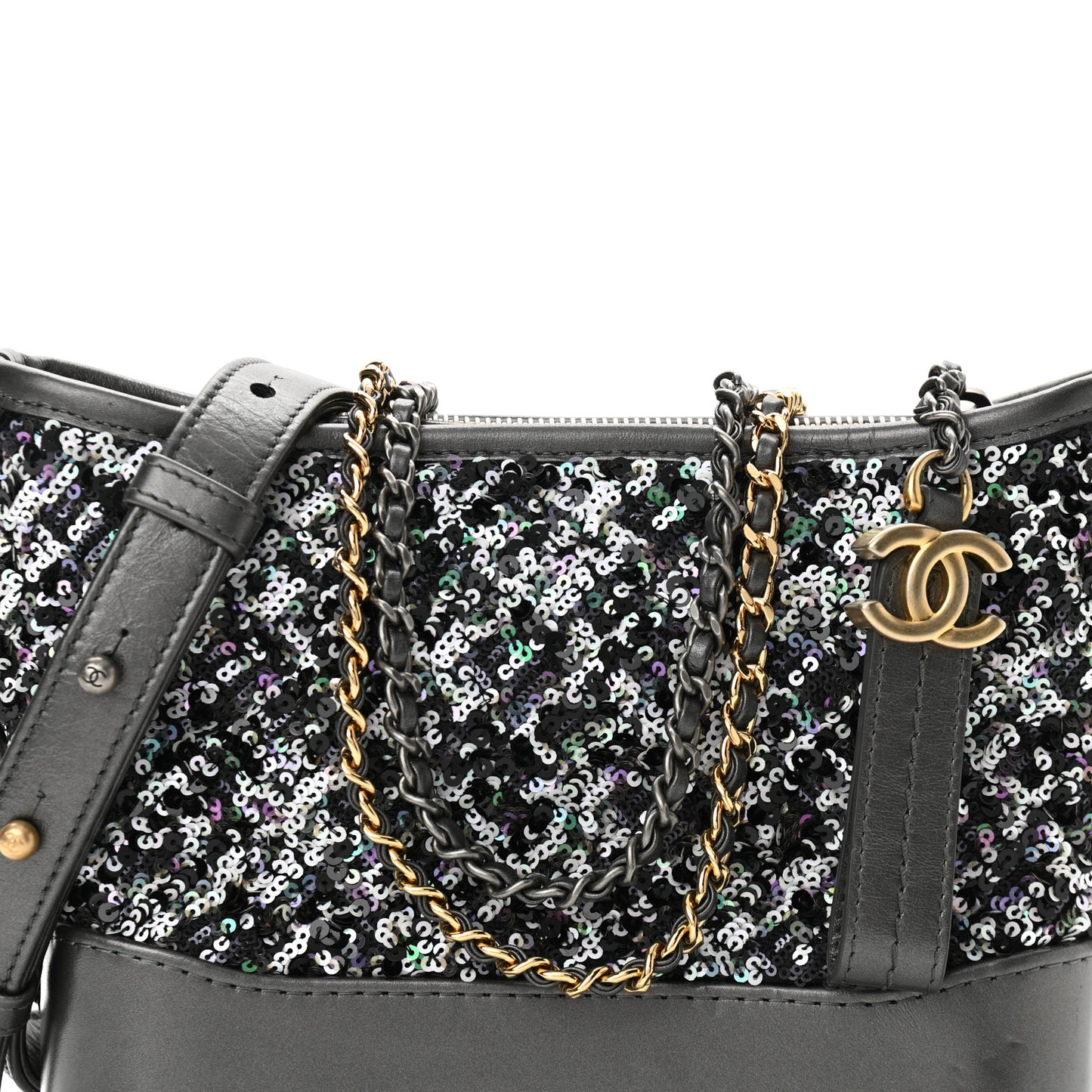 Sequin Calfskin Small Gabrielle Hobo Black