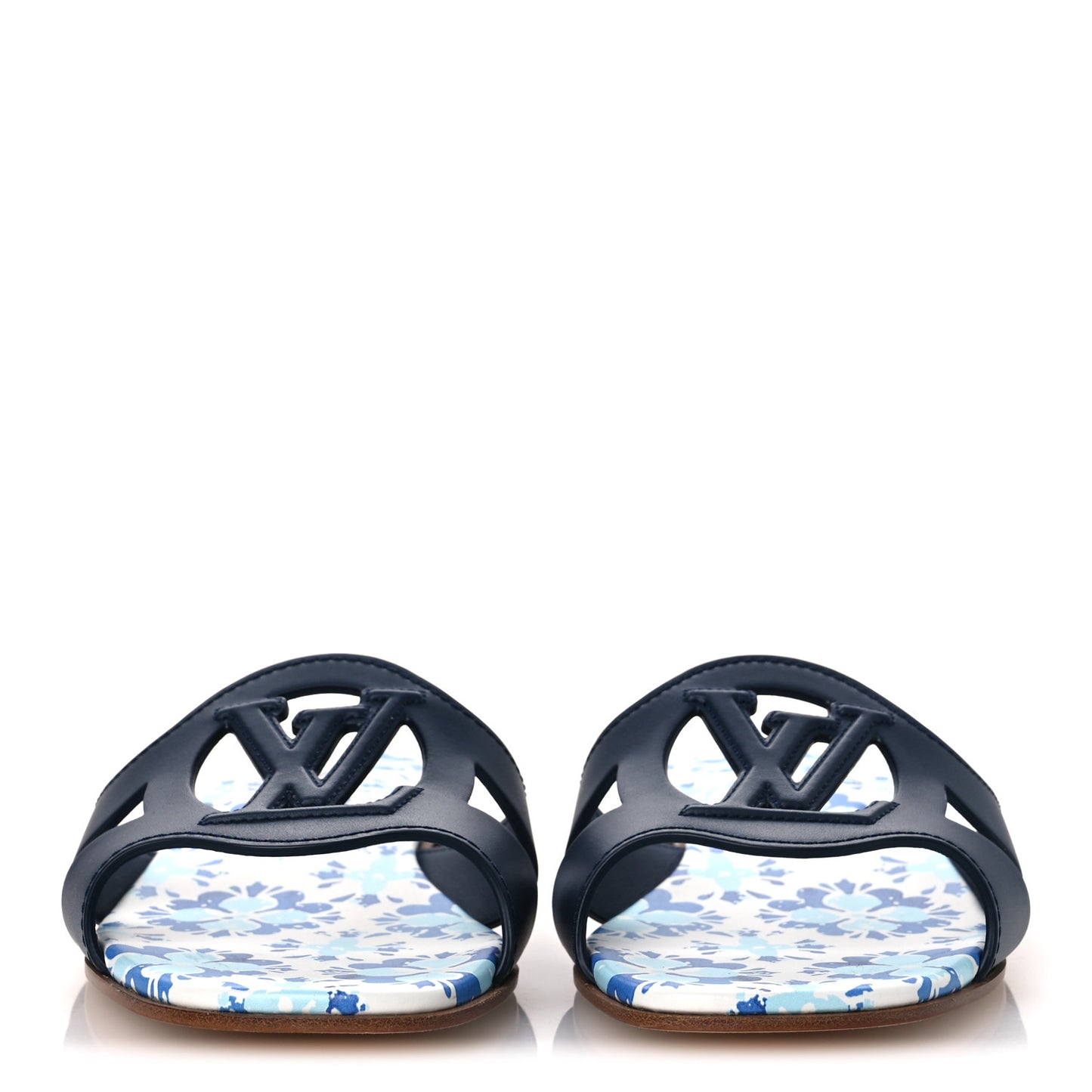 Calfskin Bloom LV Isola Flat Sandals 38 Navy