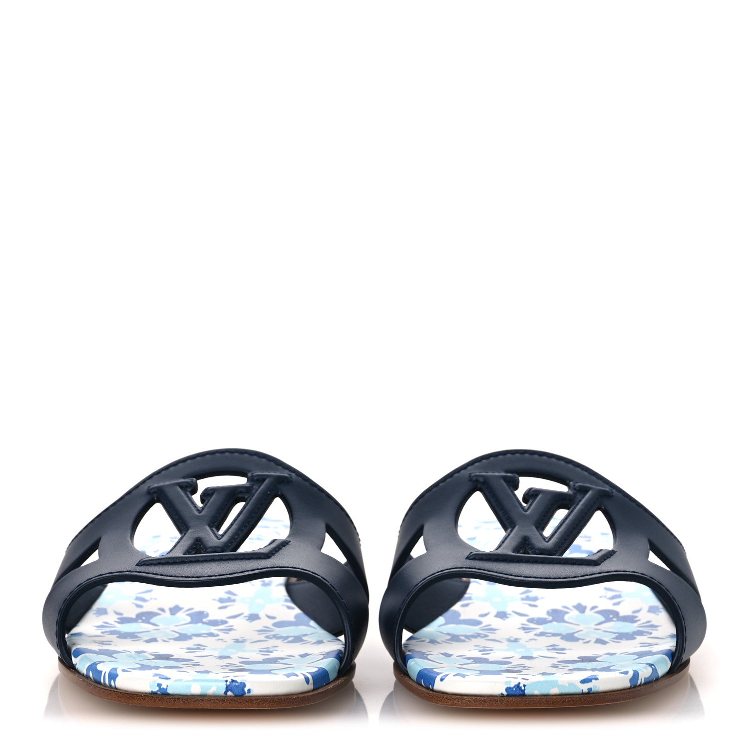 Louis Vuitton Calfskin Bloom LV Isola Flat Sandals 38 Navy 3 of 10