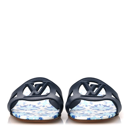 Louis Vuitton Calfskin Bloom LV Isola Flat Sandals 38 Navy 3 of 10
