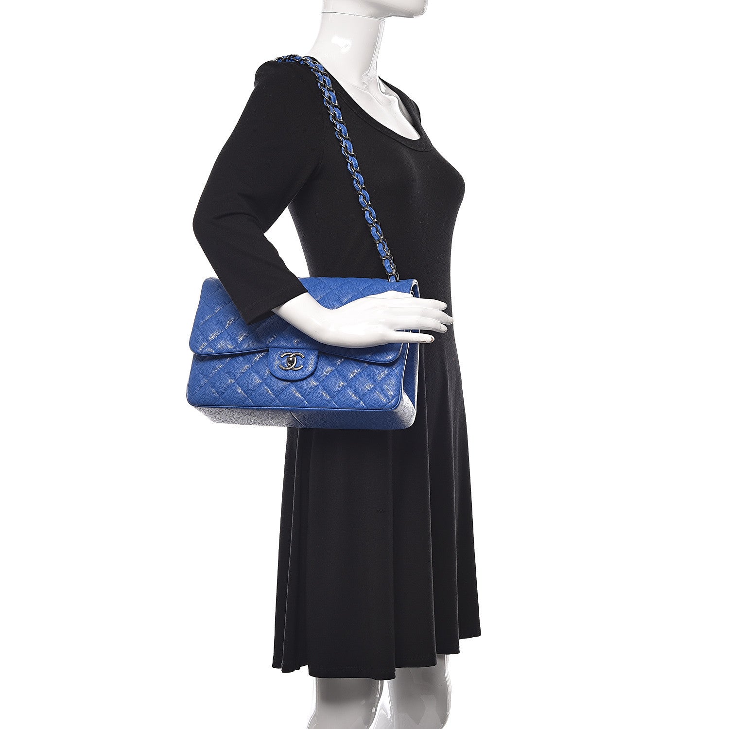 Chanel Caviar Quilted Jumbo Double Flap Blue 2 of 9