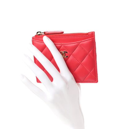 Chanel Lambskin Quilted Zip Card Holder Red 2 of 10