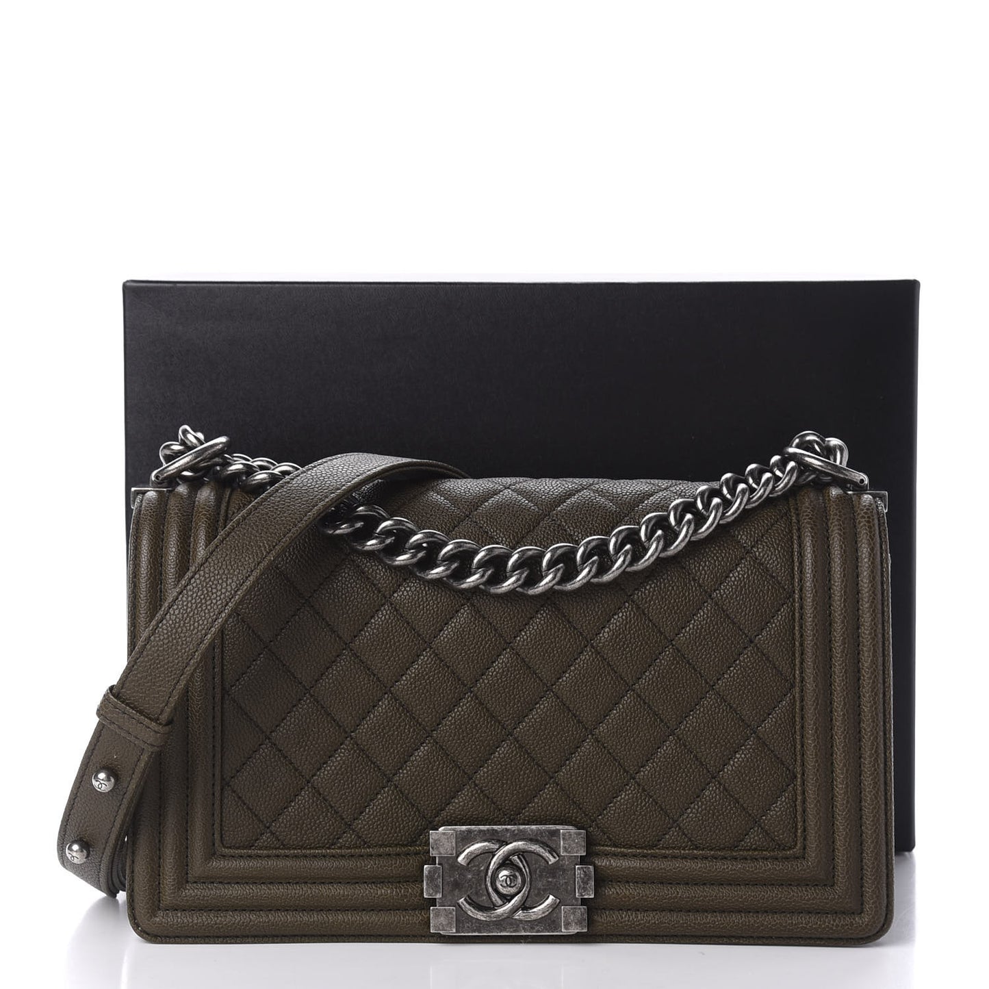 Caviar Quilted Medium Boy Flap Khaki