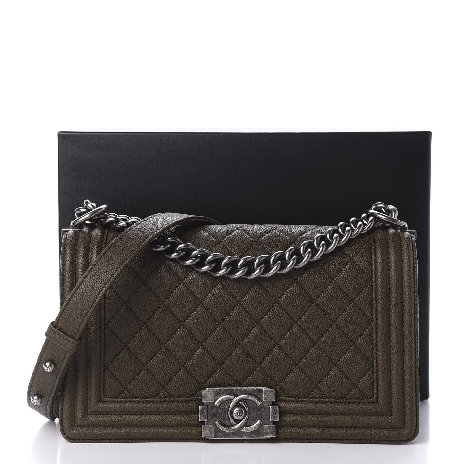 Chanel Caviar Quilted Medium Boy Flap Khaki 11 of 11