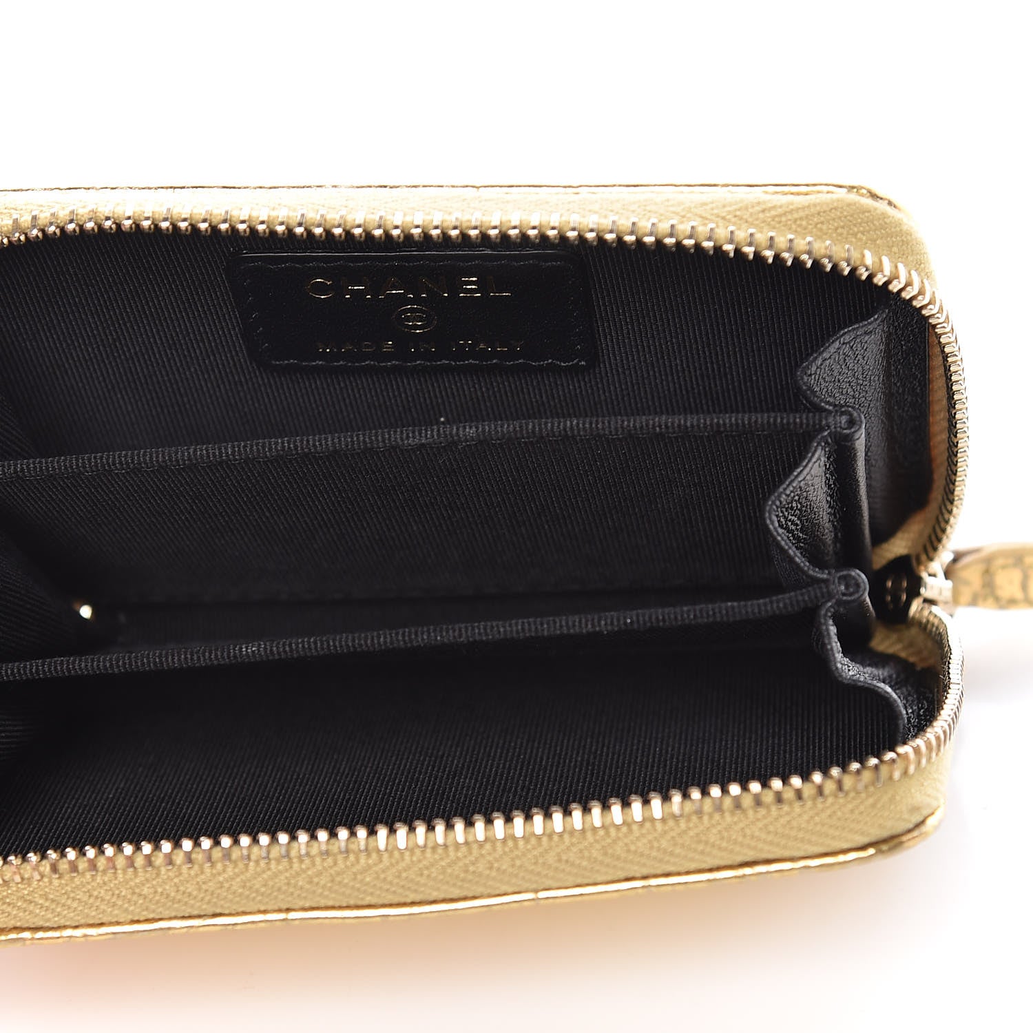 Chanel Metallic Calfskin Crocodile Embossed Cocodile Zip Coin Case Gold 5 of 8