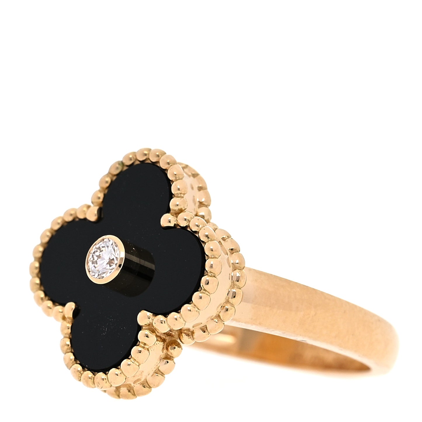 18K Yellow Gold Diamond Black Onyx Vintage Alhambra Ring 48 4.5