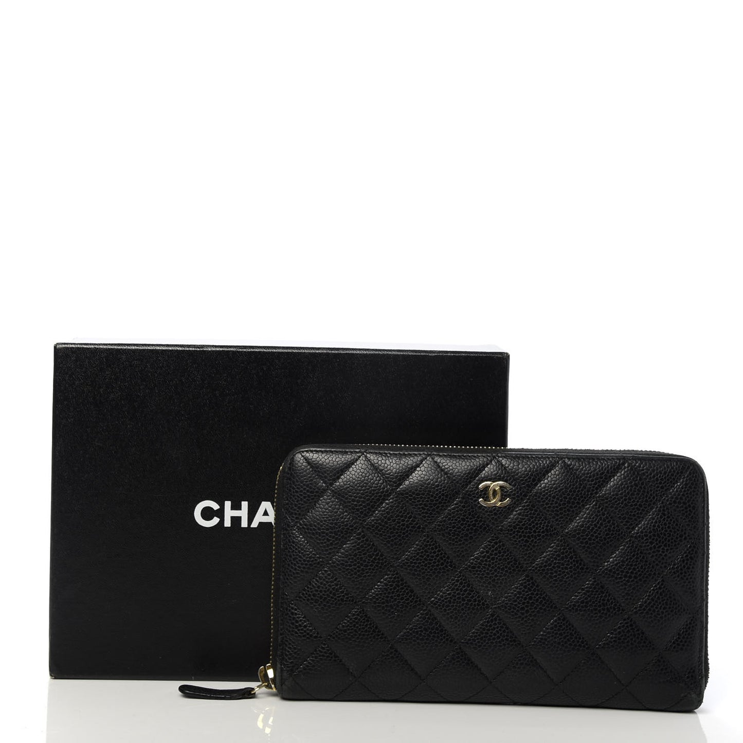 Caviar Quilted Large Zip Around Organizer Wallet Black