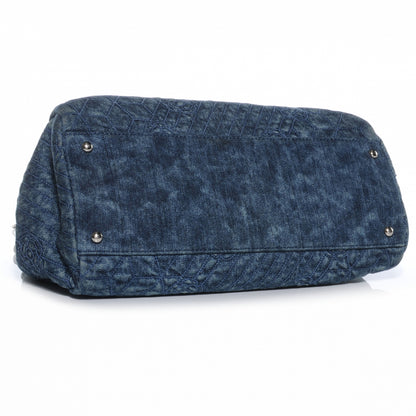 Chanel Denim Camellia Embroidered Large Just Mademoiselle Blue 4 of 7