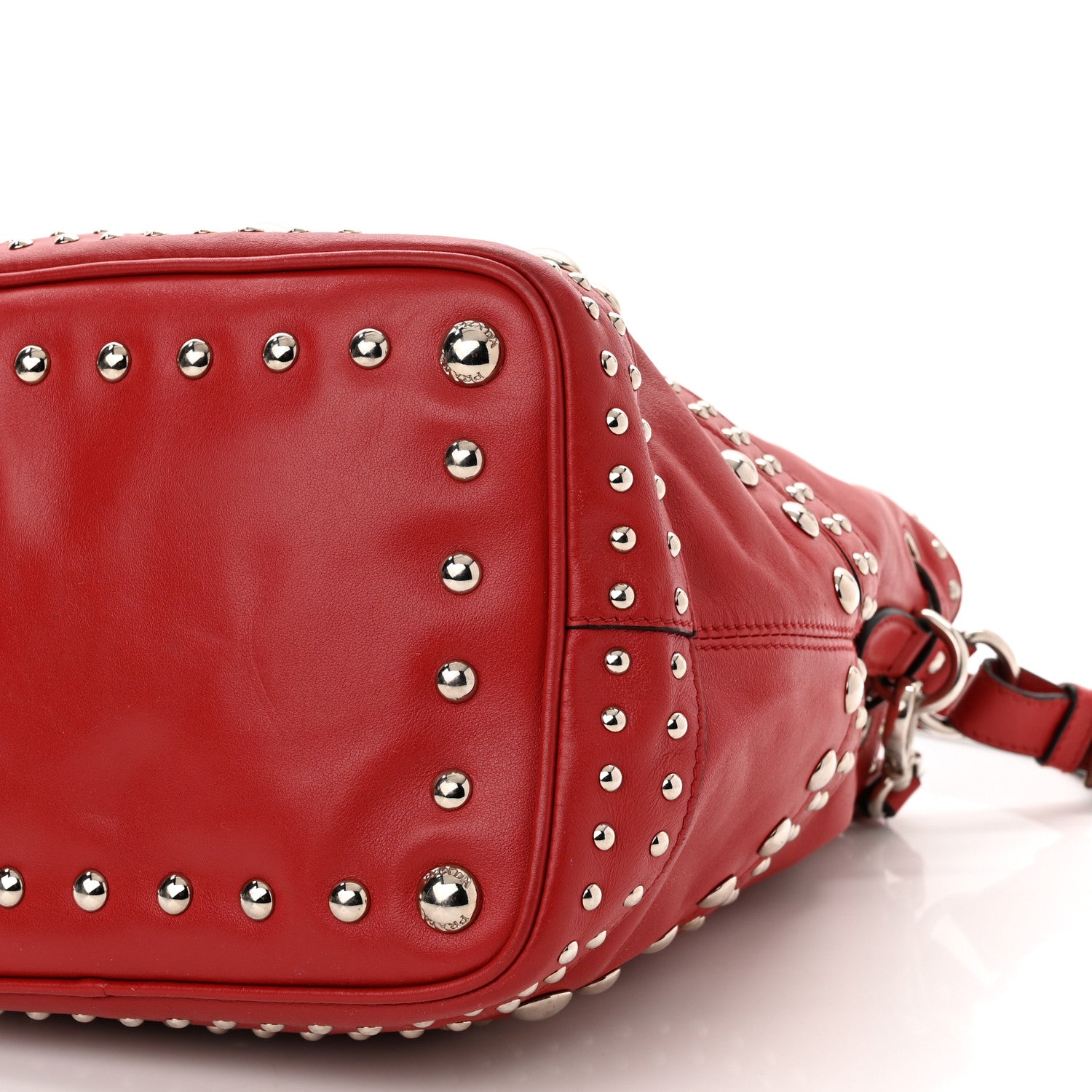 Prada Soft Calf Studded Bucket Bag Rosso 11 of 17