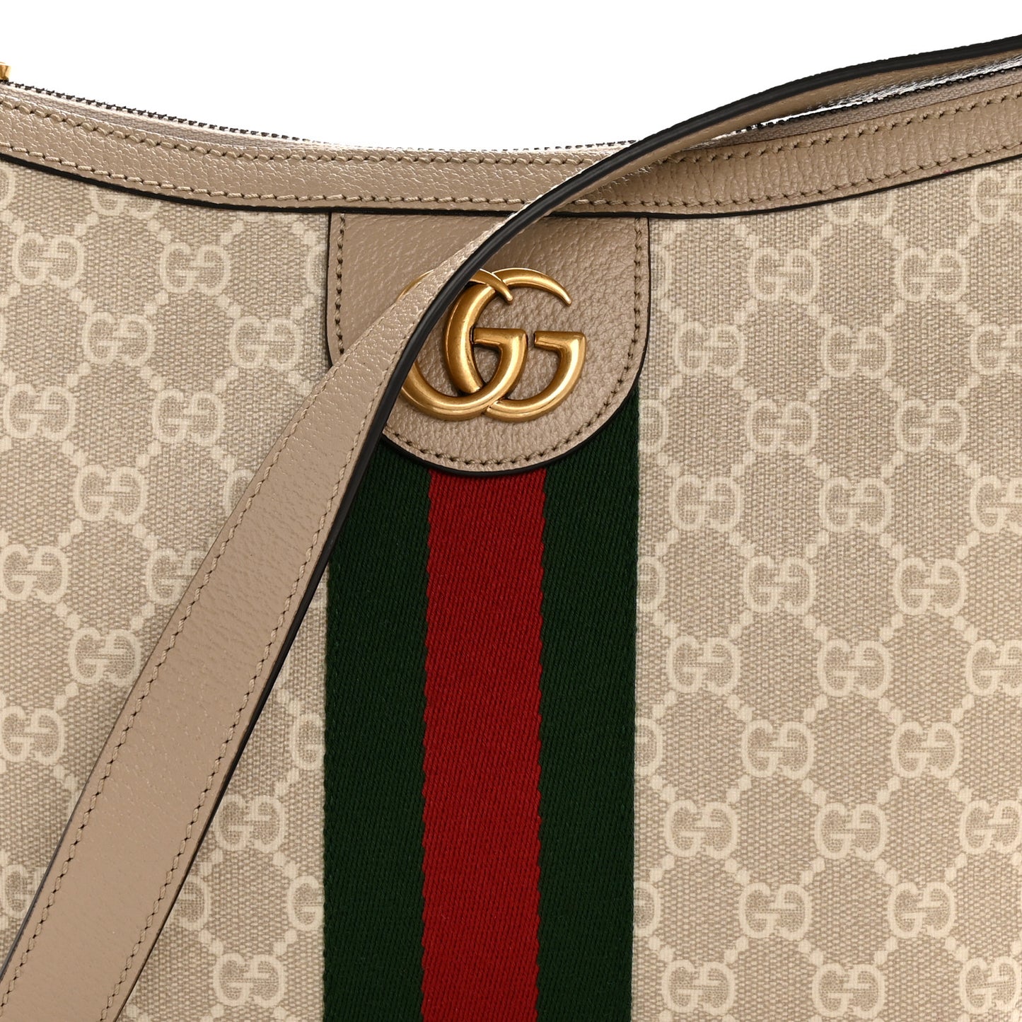 GG Supreme Monogram Textured Dollar Calfskin Web Small Ophidia Half Moon Hobo Beige Mystic White Oatmeal