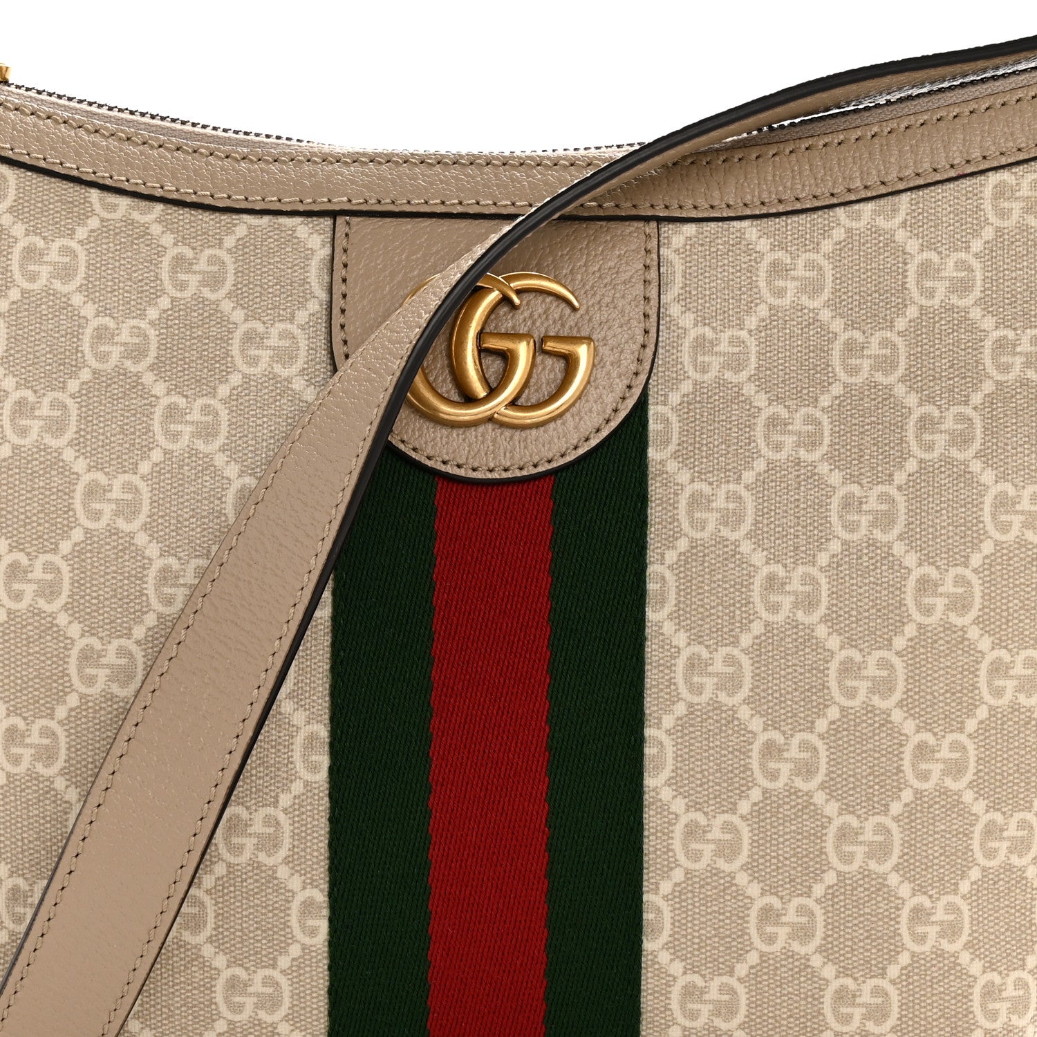 Gucci GG Supreme Monogram Textured Dollar Calfskin Web Small Ophidia Half Moon Hobo Beige Mystic White Oatmeal 14 of 21