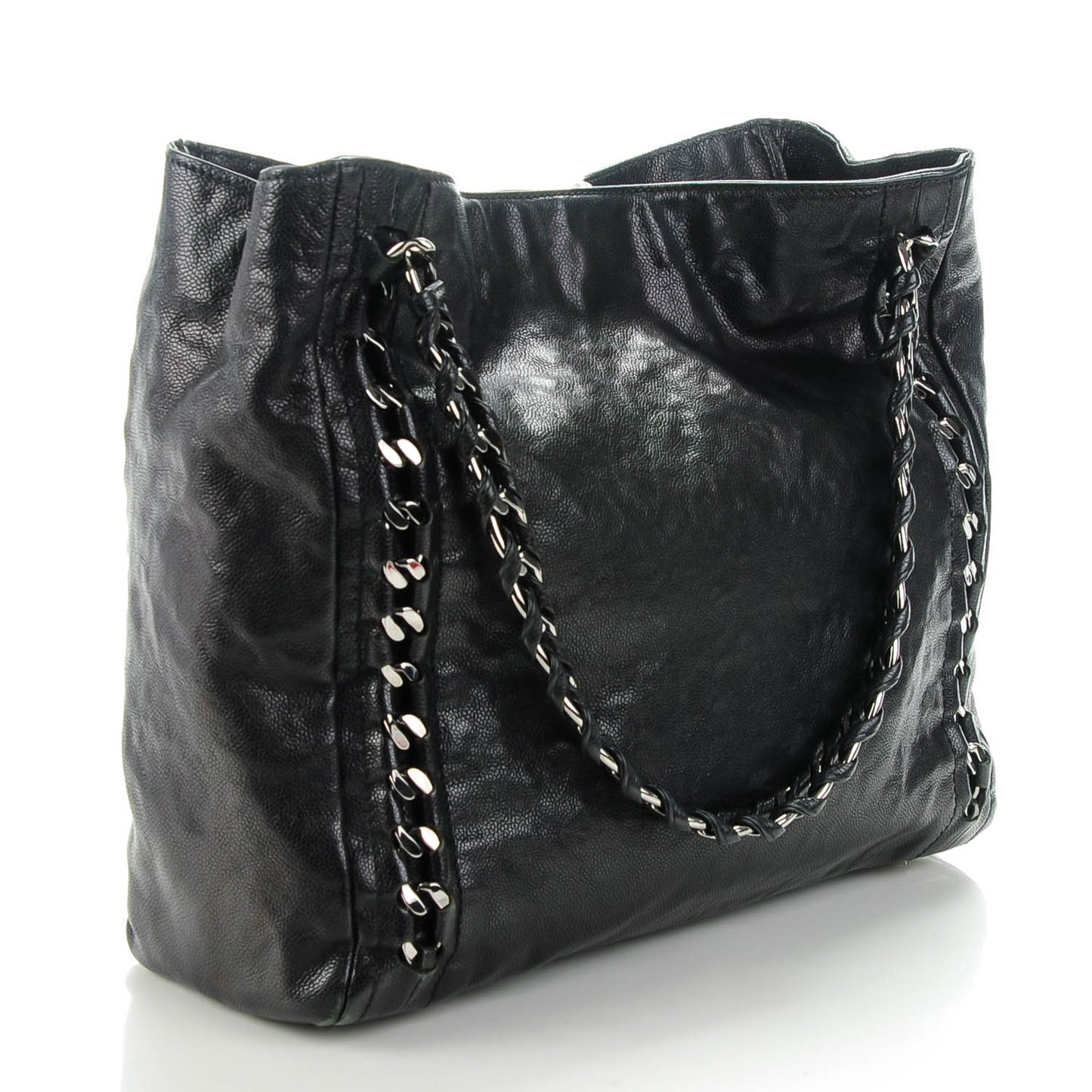 Glazed Caviar Modern Chain Tote Black
