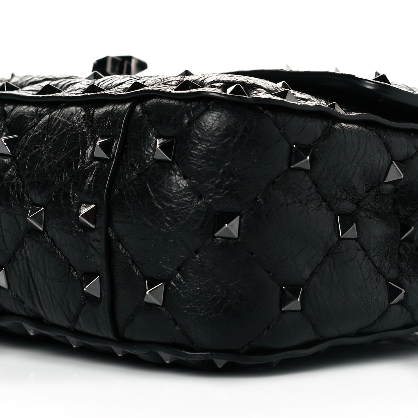 Craquele Nappa Small Rockstud Spike Shoulder Bag Black