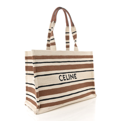 Celine Jacquard Striped Large Cabas Thais White Brown 3 of 12