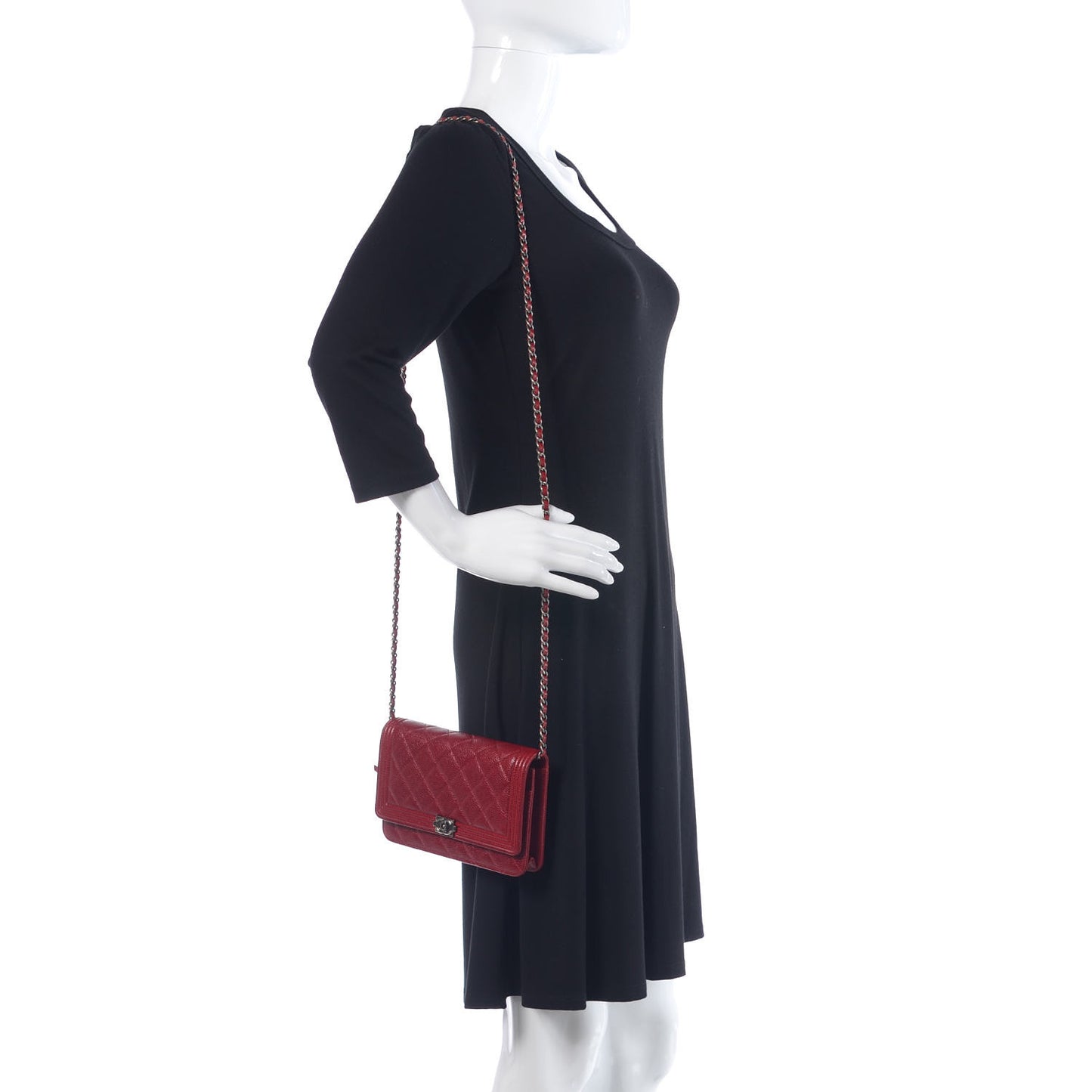 Caviar Quilted Boy Wallet On Chain WOC Red
