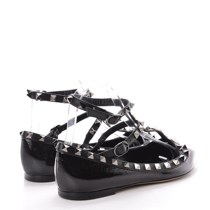 Valentino Garavani Patent Rockstud Cage Ballerina Flats 36 Black 4 of 9