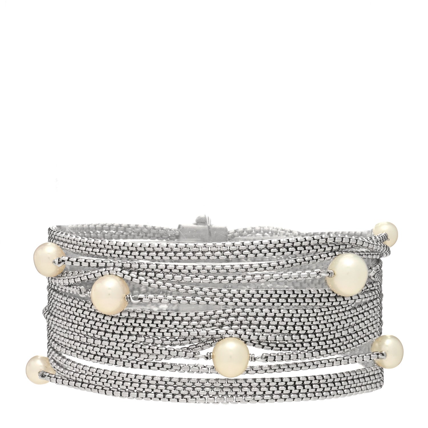 David Yurman Sterling Silver Pearl Sixteen-Row Chain Bracelet 1 of 3
