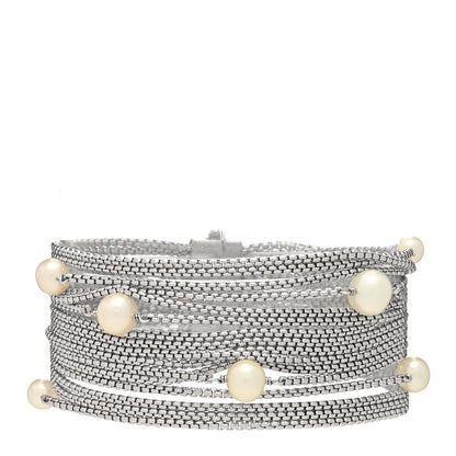 David Yurman Sterling Silver Pearl Sixteen-Row Chain Bracelet 1 of 3