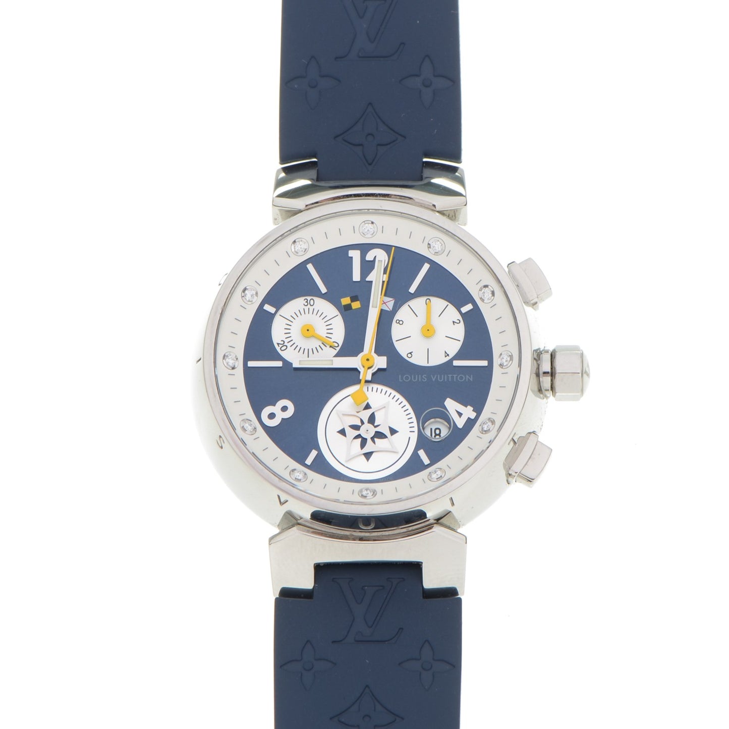 Stainless Steel Rubber Diamond 34mm Tambour Lovely Cup Quartz Watch Blue