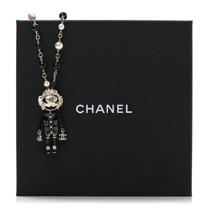 Chanel Gripoix Poured Glass Crystal Bead Pearl CC Lion Pendant Necklace Black Gold 6 of 6