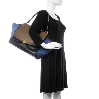 Celine Calfskin Suede Large Tri-Color Trapeze Cobalt 2 of 15