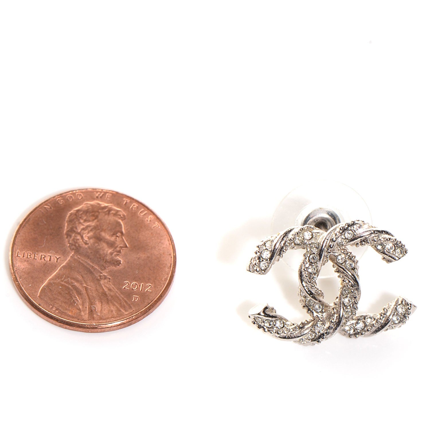 Chanel Crystal CC Twisted Earrings Silver 2 of 5