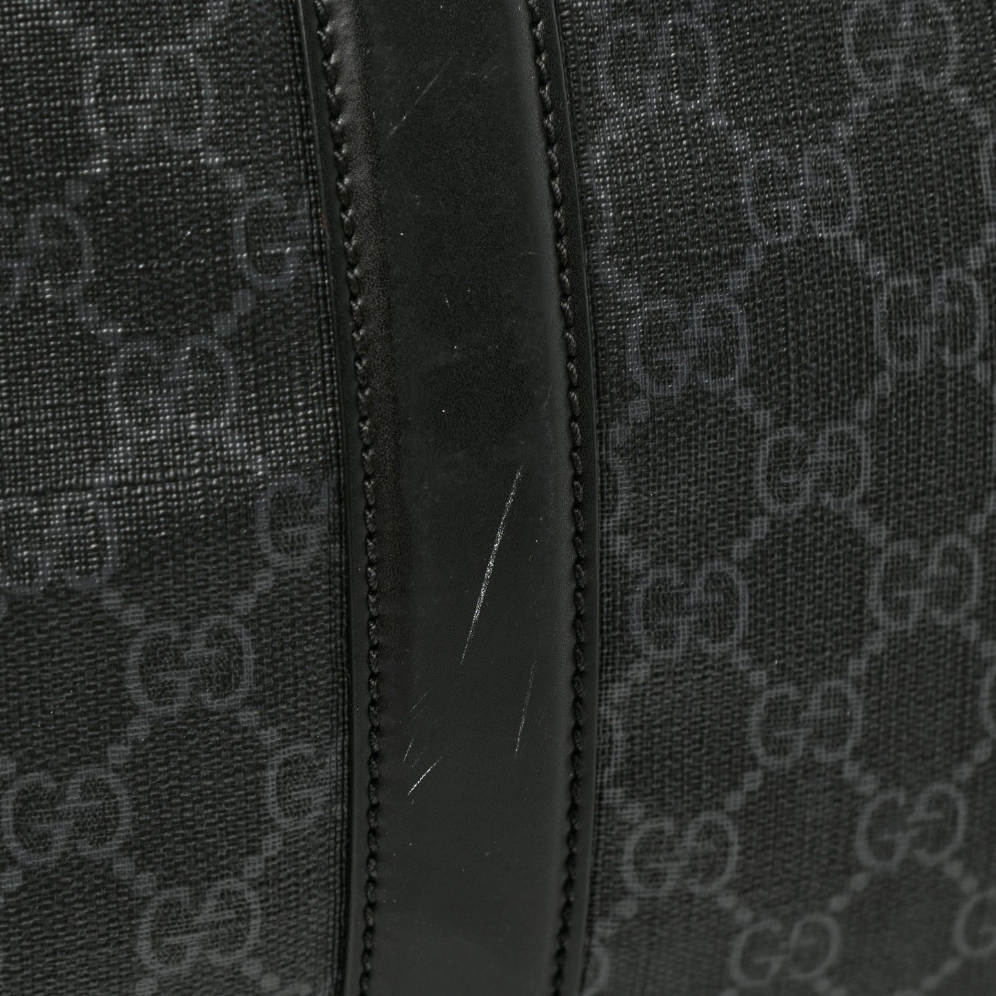 Soft GG Supreme Monogram Appia Calfskin Web Large Carry On Duffle Bag Black Grey