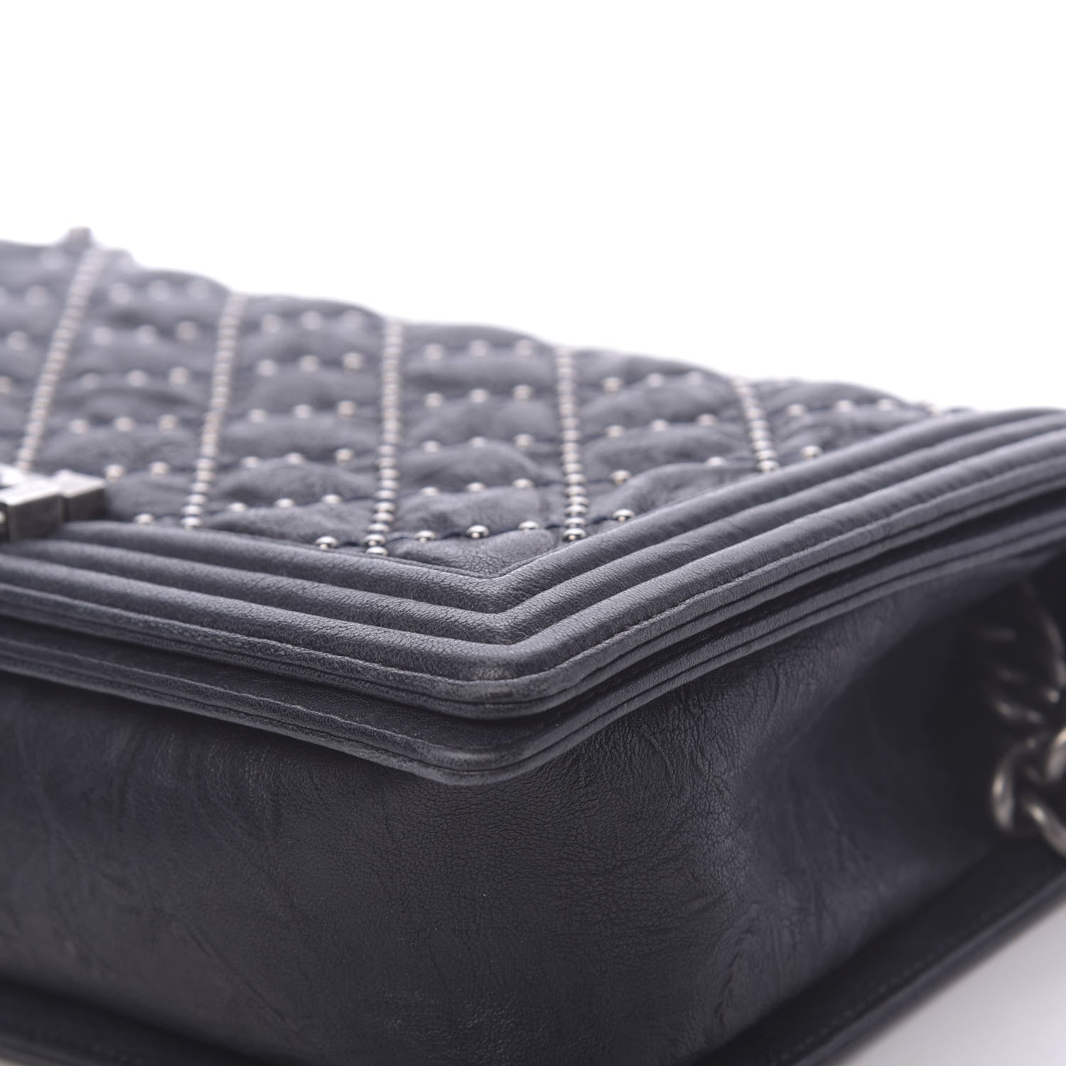 Chanel Crumpled Lambskin New Medium Studded Boy Flap Navy 9 of 17
