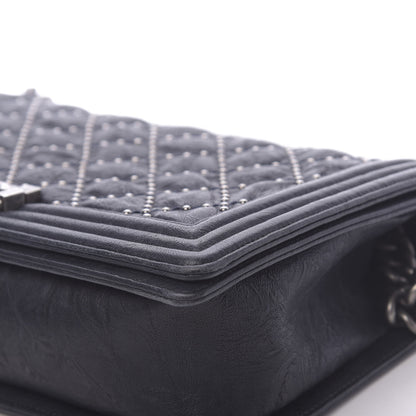 Chanel Crumpled Lambskin New Medium Studded Boy Flap Navy 9 of 17