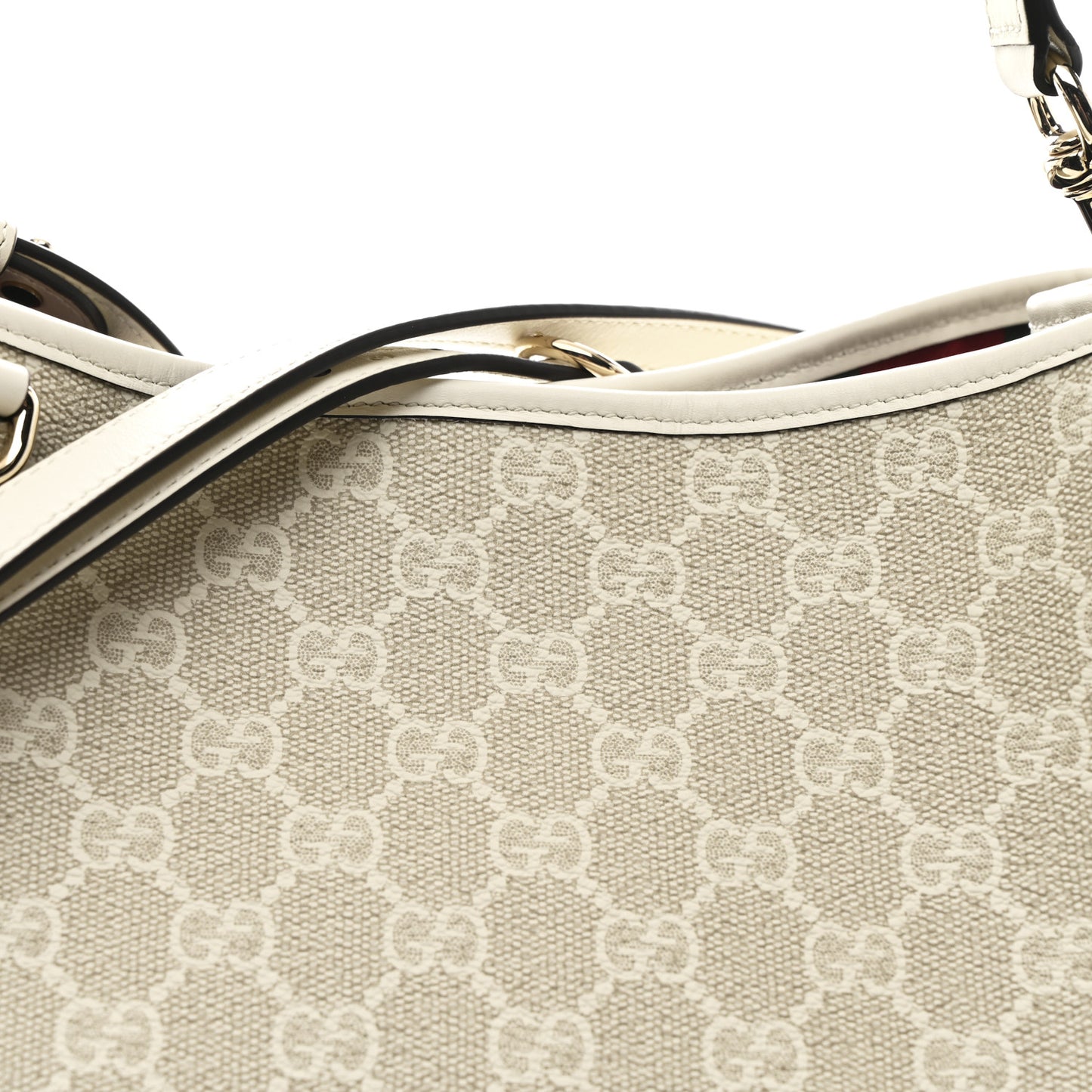 GG Supreme Monogram Medium Emblem Bucket Bag Beige White