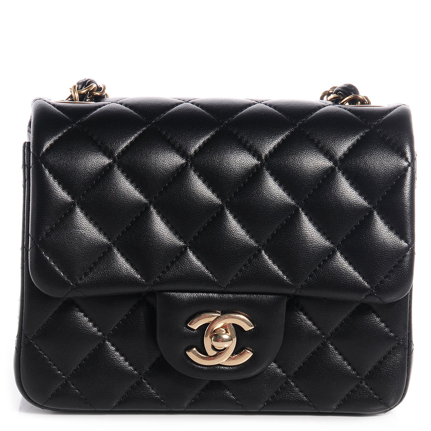 Lambskin Quilted Mini Square Flap Black