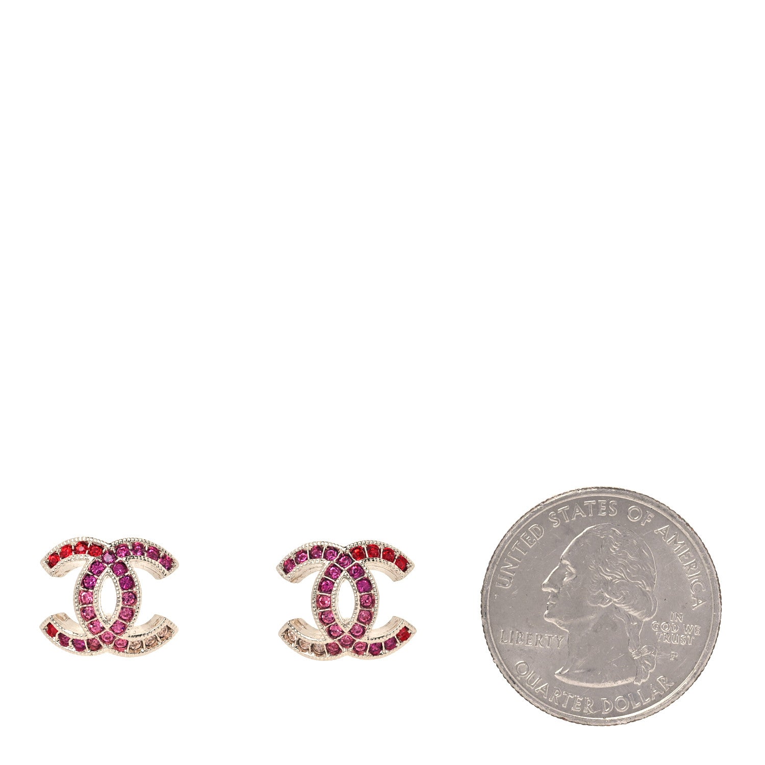 Chanel Crystal CC Earrings Gold Pink 2 of 5