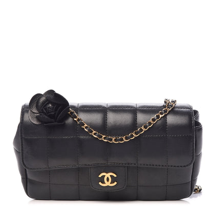 Chanel Lambskin Quilted Mini Chocolate Bar Camellia Flap Black 1 of 23