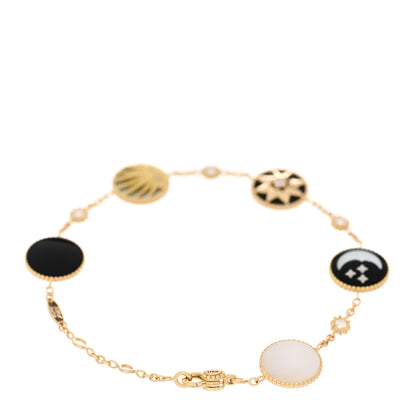 Christian Dior 18K Yellow Gold Diamond Mother of Pearl Black Onyx Rose Des Vents and Rose Celeste 5 Charm Bracelet 2 of 3