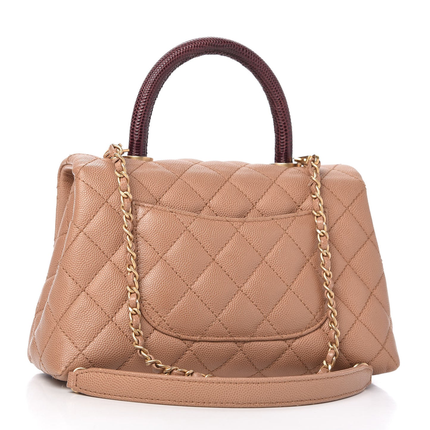 Caviar Lizard Quilted Mini Coco Handle Flap Beige