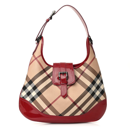 Burberry Patent Nova Check Brook Hobo Military Red 1 of 13
