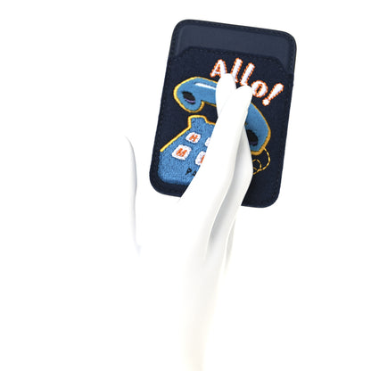 Hermes Feutre Swift Embroidered Allo! MagSafe Card Holder Bleu Navy Multicolore 2 of 6