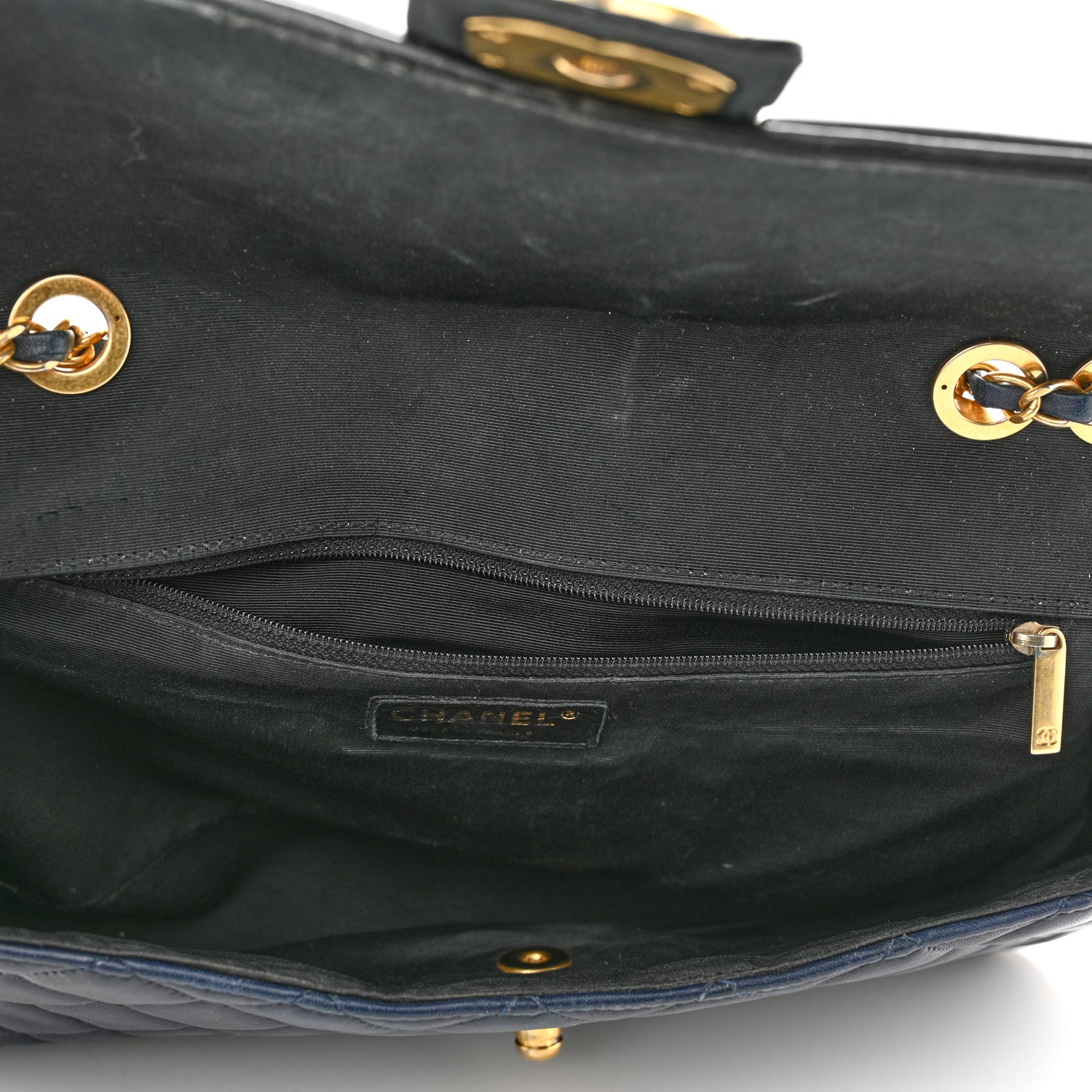 Chanel Calfskin Quilted Large Elegant CC Flap Navy Black 4 of 11