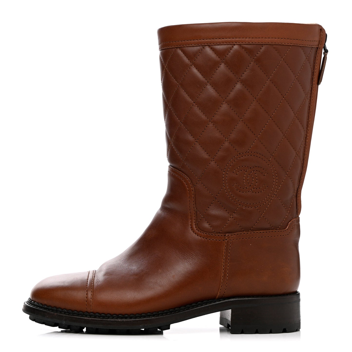 Calfskin Quilted CC Boots 37.5 Brown