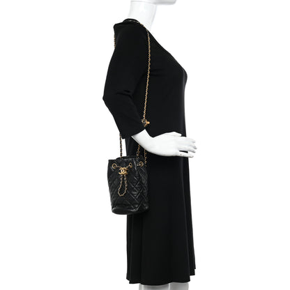 Chanel Lambskin Quilted Pearl Crush Drawstring Bag Black 2 of 11