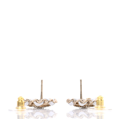 Chanel Crystal Lambskin Chain Around CC Earrings Light Gold White 3 of 5