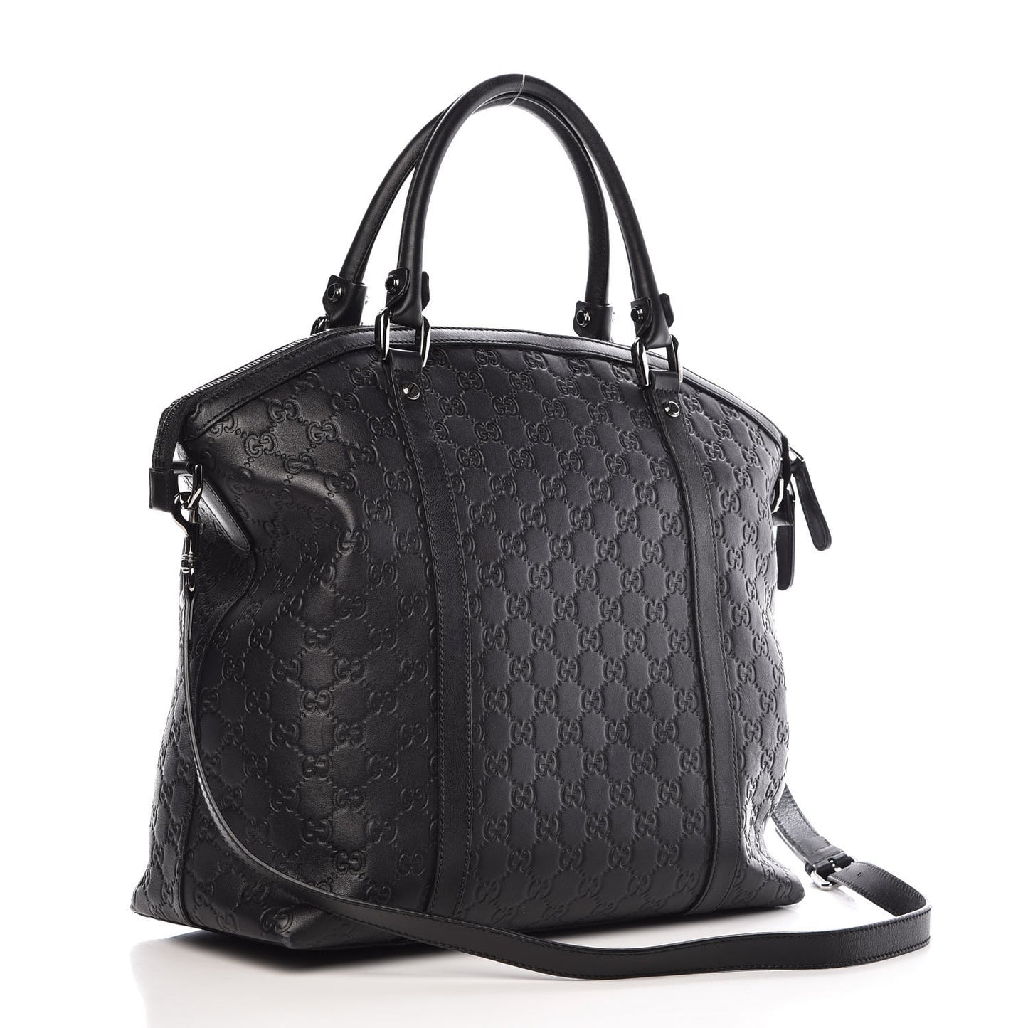 Guccissima Large GG Charm Convertible Dome Satchel Black