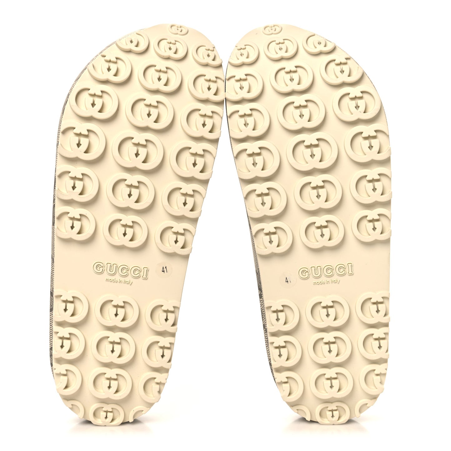 Cubic Rubber GG Monogram Womens Interlocking G Platform 42mm Slide Sandals 41 Beige Ebony