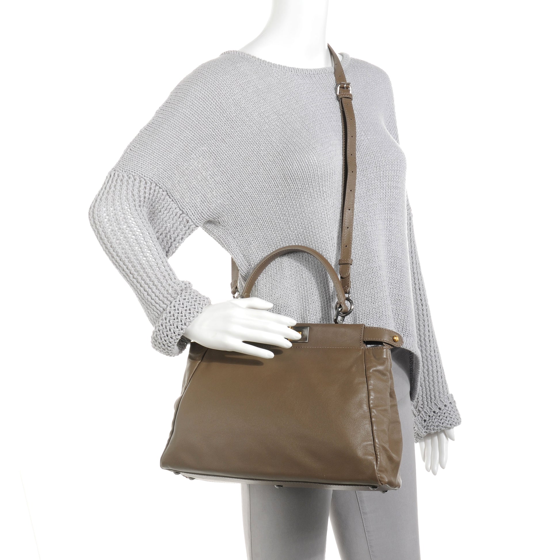 Fendi Vitello Suede Medium Peekaboo Iconic Satchel Nocciola Black 2 of 11